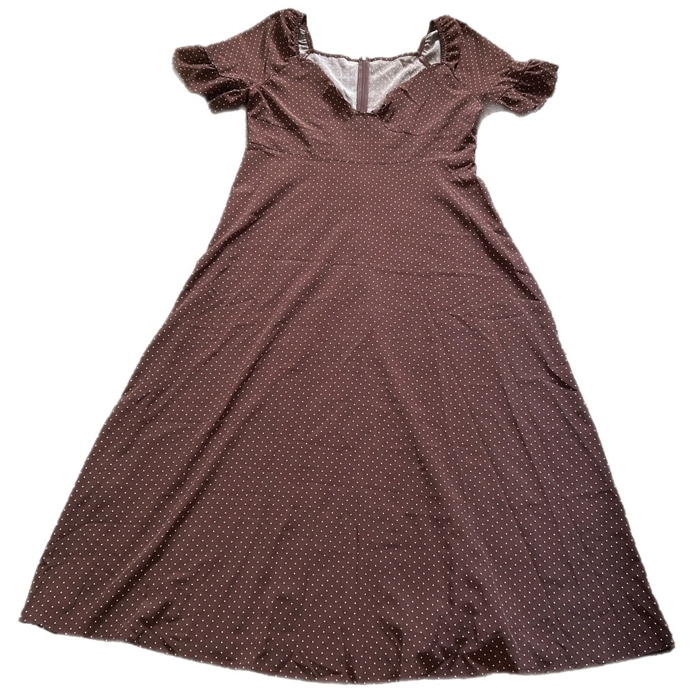 SHEIN | Plus Polka Dot Flounce Sleeve Knot Front A-Line Dress | Coffee Brown